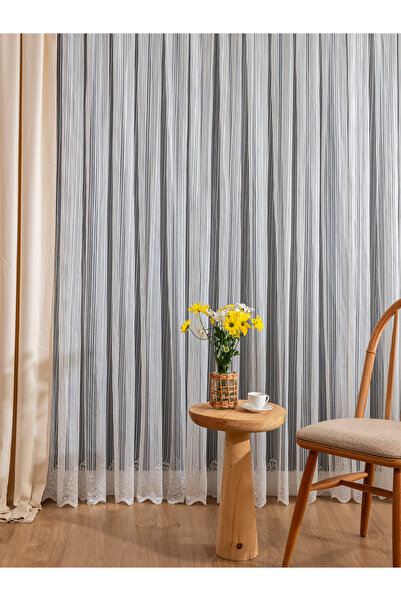 LUNETT HOME ستارة تول جاهزة للاستخدام بنمط رابتور81 بلون كريمي (1×3) مع طيات ...