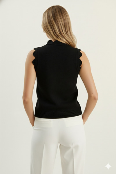 Sibel Günay Butik Women's Lace Knit Buttoned Knitwear Vest |   Black – Elegant & Stylish Design – Standard Size