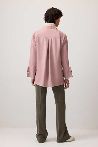 Touché Privé Faux Leather Shirt with Wide Cuffs