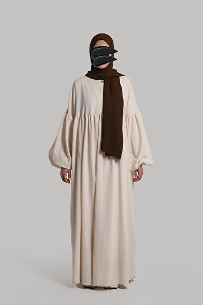 Lemaye Pamuk Keten Düğmeli Elbise - Latte