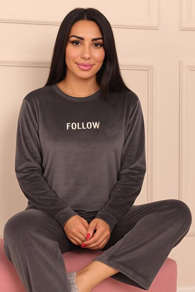 Niket Life Women's Slogan Long Sleeve Velvet Pajama Set