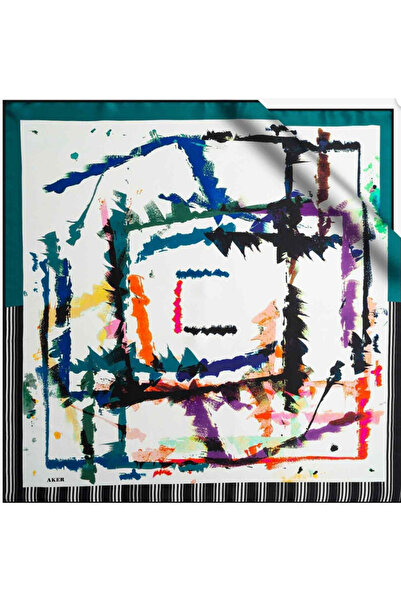 Aker Tivil Pure Silk Scarf 7958713 - 912 White Green Abstract Pattern