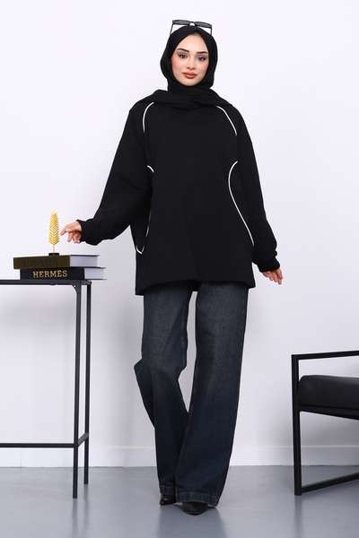 İmajButik Μαύρο φούτερ με δύο κλωστές με ρέλι