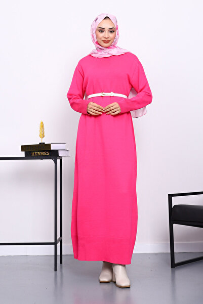 İmajButik Fuchsia Crew Neck Knit Dress