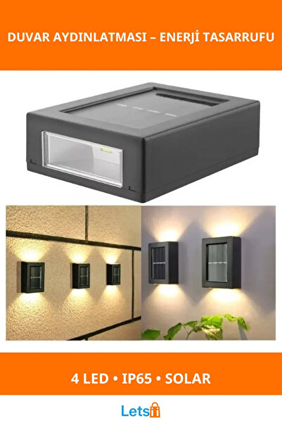 Letsii Güneş Enerjili 4 LED'li Su Geçirmez Duvar Aydınlatması