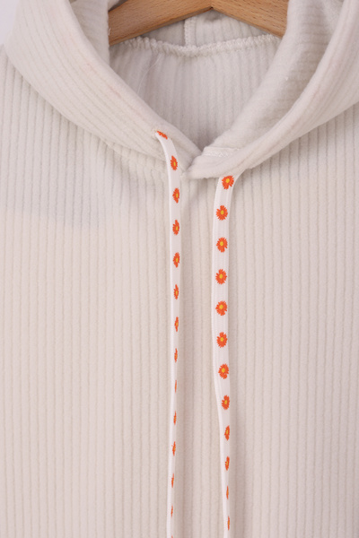 monox Girl's Flower Printed Drawstring Stripe Pants F Corded Fabric Fleece Suit