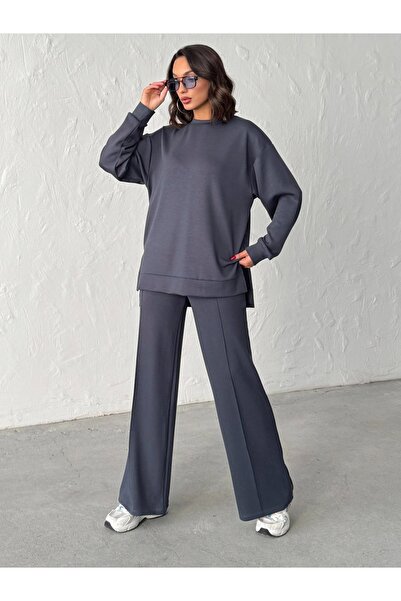 BEJNA Women's Comfortable Fit Soft Modal Textured Top and Bottom Set