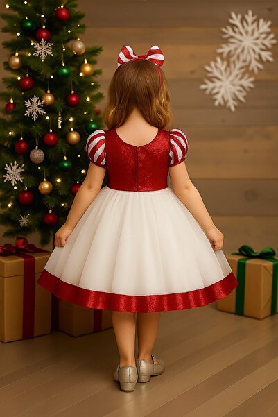 Star Kids Girls' Red Christmas Dress, Girls' Red and White Striped Christmas Dress