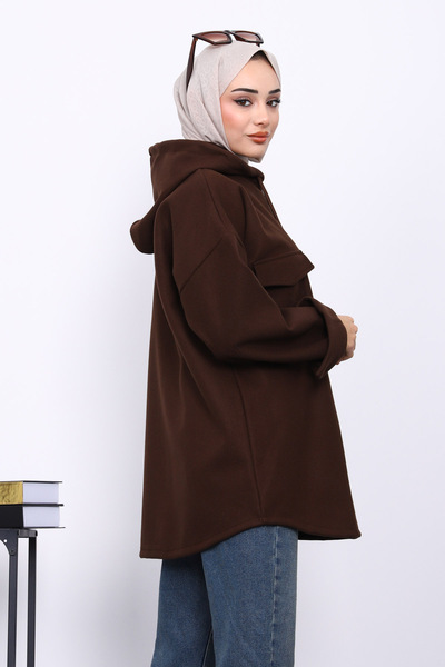 İmajButik Καφέ μπουφάν με κουκούλα με διπλή τσέπη