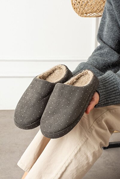 FUGA MODA Loffy Anthracite Mini Stone Semi-Closed Silent Non-Slip Thermo Sole House Slippers