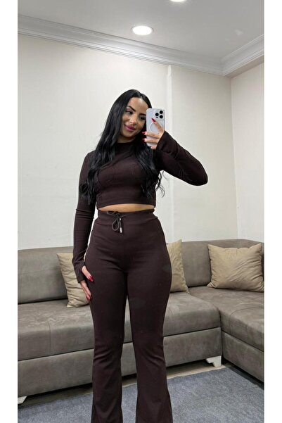 ALVOR Bisiklet Yaka Parmak Geçmeli Basic Crop Tayt 2'li Takım