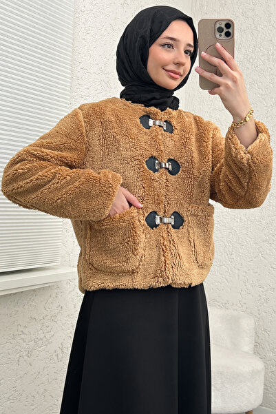 Salih Çelebi Jachetă de pluș cu detalii cu cataramă 0020 - CAMEL