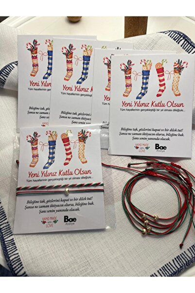 BAE ATOLYE 5 ADET Yılbaşı Şans Bilekliği Altın Kalp Ve Kırmızı Beyaz Yeşil Ma...