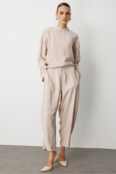 Mizalle Şalvar Kesim Modal Karışımlı Bej Rengi Pantolon