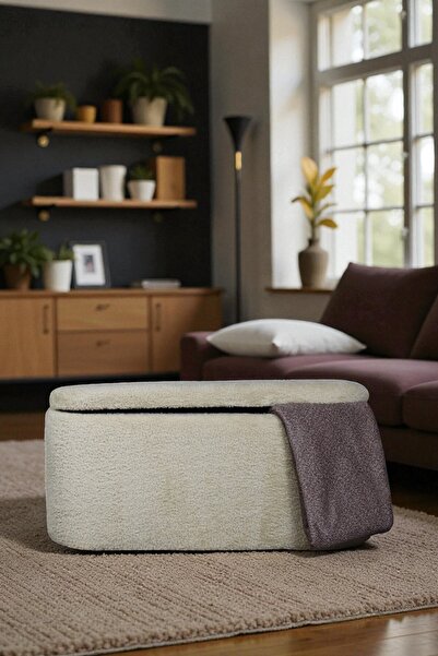 woody maison Oval Büyük Sandıklı Puf – Yumuşacık Doku Teddy Kumaş Makyaj Masa...