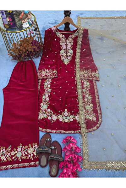 MYSMAR جيمي تشو سالوار قميص ودوباتا أحمر - HRT1634 | أحمر