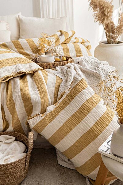 Çulha LOVA HARDAL,%100 PAMUK, ÇİFT KİŞİLİK MÜSLİN PARÇA YIKAMALI NEVRESİM TAKIMI