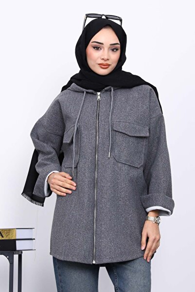 İmajButik Μπουφάν με κουκούλα και διπλή τσέπη με καπνιστή επικάλυψη