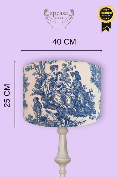 APCASADECOR Vintage Mavi Tole de Jouy Bej Metal Ayak Lambader