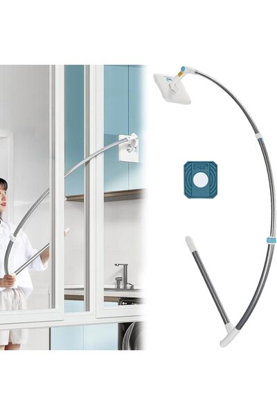 AYEBIA أداة تنظيف النوافذ الخارجية 2 في 1 - مقبض قوسي قابل للتمديد مع رأس دوا...