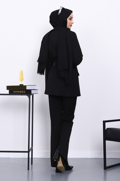 İmajButik Black Belted Blazer Jacket Pants Suit