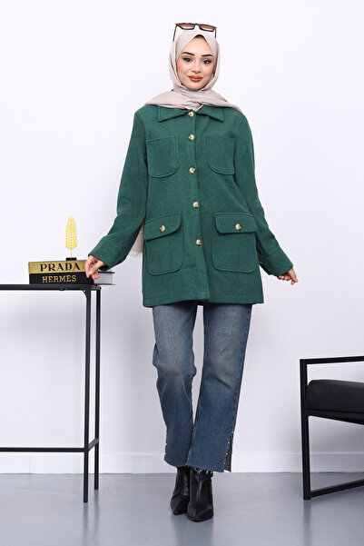 İmajButik Πράσινο μπουφάν με κουμπιά και τσέπες