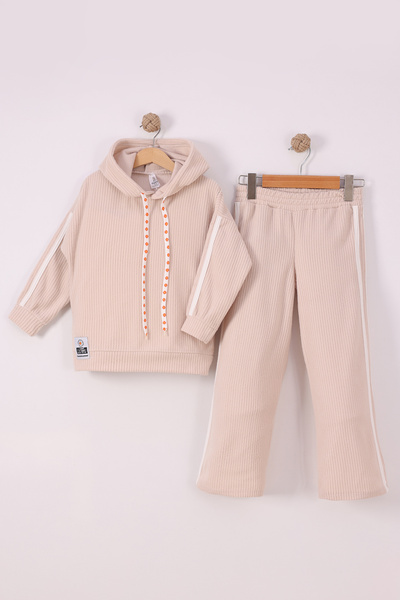 monox Set pentru fete Flower cu imprimeu Pantaloni cu dungi cu șnur F material reiat din lână