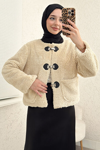 Salih Çelebi Toka Detaylı Peluş Ceket 0020 - BEJ