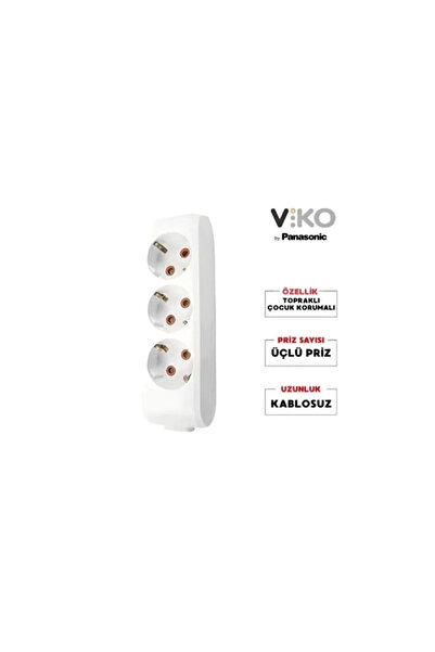 VİKO MULTİLET BEYAZ ÜÇLÜ GRUP PRİZ TOPRAKLI KLEMENSLİ (KABLOSUZ)