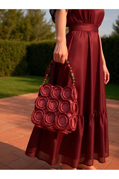 YILDIZ CİVLAN Bordo Halk Hasır Çanta