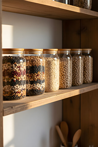 ZURİ DESİGN 6-Piece Glass Jar Set 1130 Cc – Vacuum Bamboo Jar