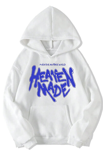 Rivox White Unisex Hooded Oversized Sweatshirt Heaven Printed