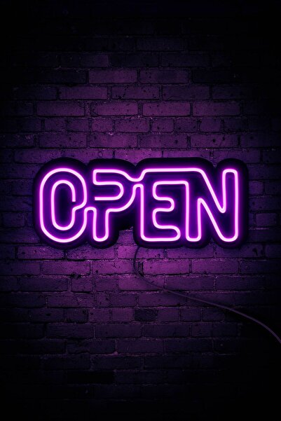 İdil Panel Open Yazısı Neon Led Dükkan - İşyeri - Kapı Yazısı Mor