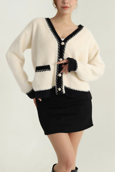 VıoShıne Women's Bearded Buttoned Cardigan with Pockets