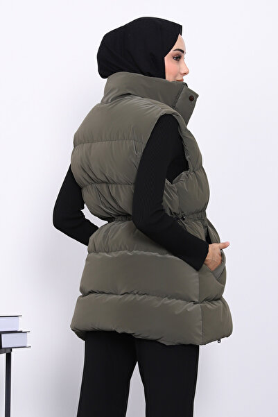 İmajButik Khaki Elastic Waist Inflatable Vest with Pockets