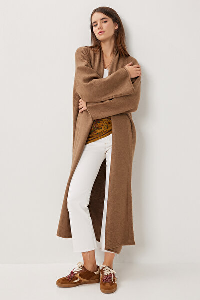Lovelyİstanbul Oversized Long Knitwear Cardigan Ldd0129 Milk Brown