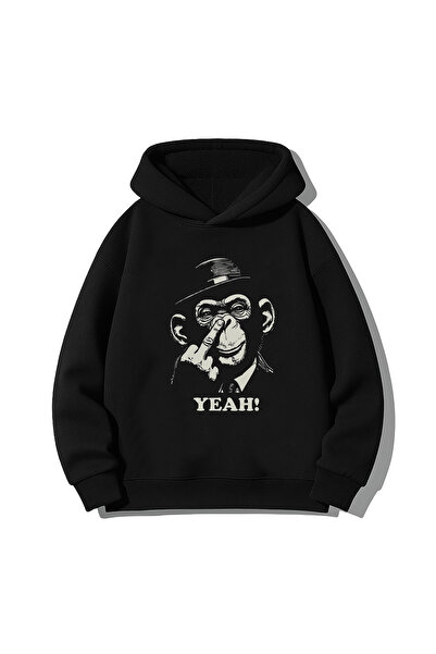 MODA Patron Monkey Maymun cu imprimeu Hanorac negru pentru adulți cu glugă Sw...