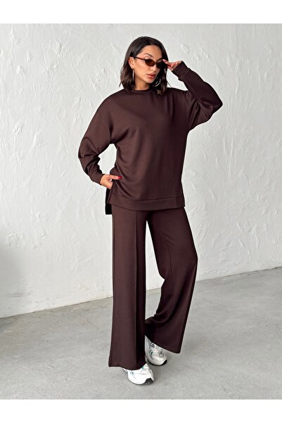 BEJNA Women's Comfortable Fit Soft Modal Textured Top and Bottom Set