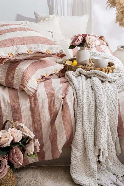 Çulha طقم غطاء لحاف من القطن 100%، مصنوع من قماش الموشيل المزدوج القابل للغسل...