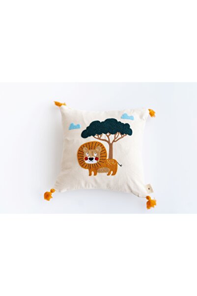 tinytrek Tinyrek Handcrafted Lion Pattern Punch Children's Throw Pillow – Bul...