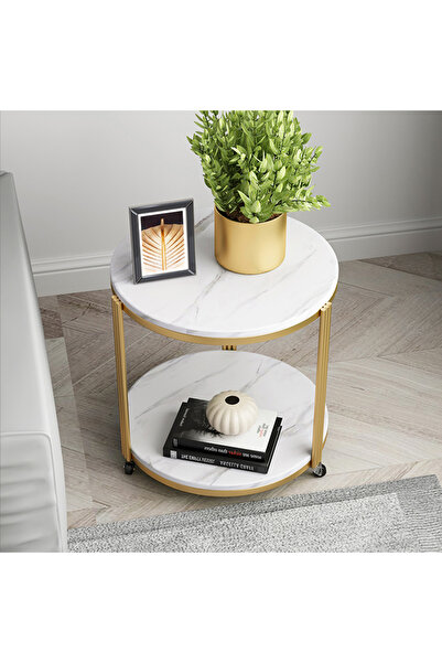 TodayShop Coffee side table, 2 levels, metal frame, 3 wheels