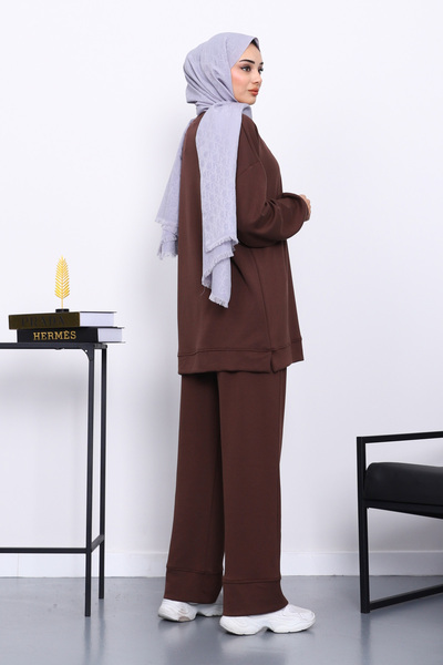 İmajButik Brown Single Pocket Tunic with Trousers Modal Suit