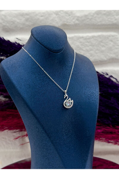 NO BRAND 925 Ayar Gümüş Mistik Topaz Taşlı Kuğu Modeli Zarif Kadın Kolye