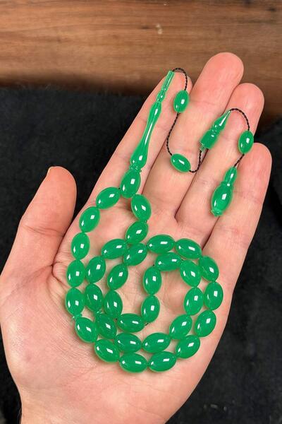 TESBİHKENTİ High-End Material and Craftsmanship Green Crimped Amber Prayer Beads