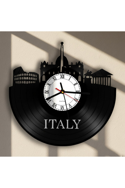Handmade ساعة حائط مصنوعة يدويًا من مواد معاد تدويرها مع صورة ظلية لمدينة إيط...