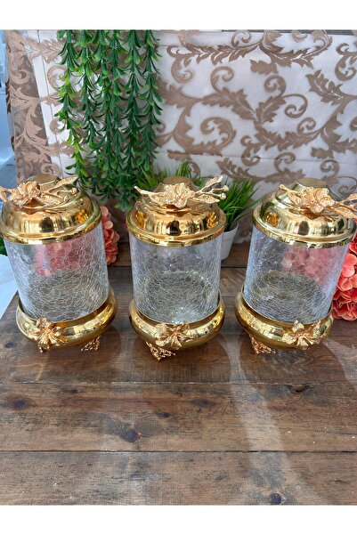 Bahar Home Interlife Cracked Model 3-Piece Gold Spice Set