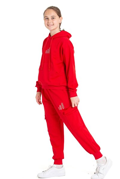 Pi Pengai Girl's Tracksuit Set Cargo Pocket Pieces Hooded 2 Thread 1221.1