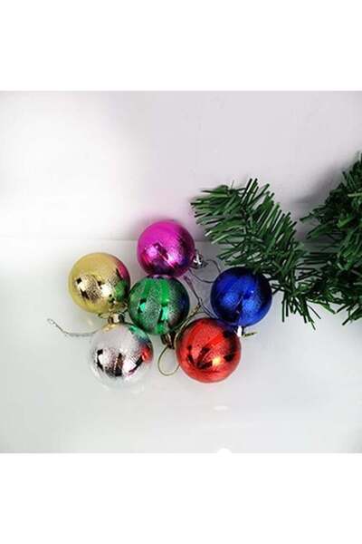DODOMAR Ornament de Crăciun în formă de bile, mixt, cu dungi, 4 cm, pachet de 6