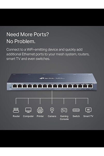 TP-LINK P-Link 16 Port Gigabit Ethernet Network Switch, Fanless, Sturdy Metal , Unmanaged,(TL-SG116) Black