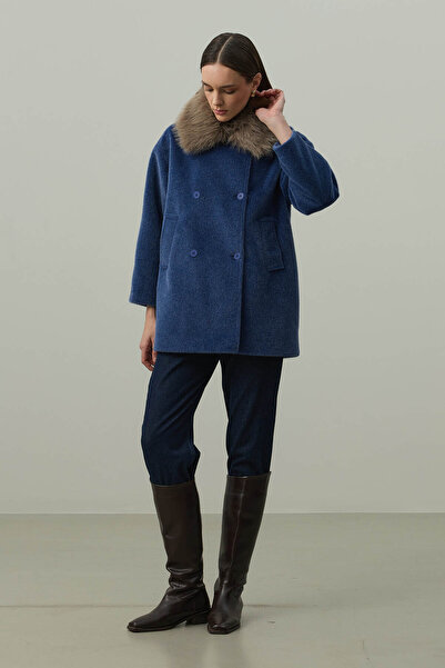 Fahhar Removable Fur Bomber Jacket Blue